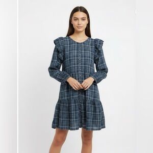 Madewell Gauze Ruffle-Trimmed Mini Plaid Flannel Dress XL